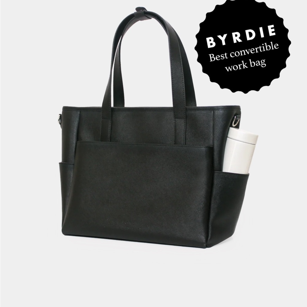 Black Convertible Tote Bag with Exterior Pockets